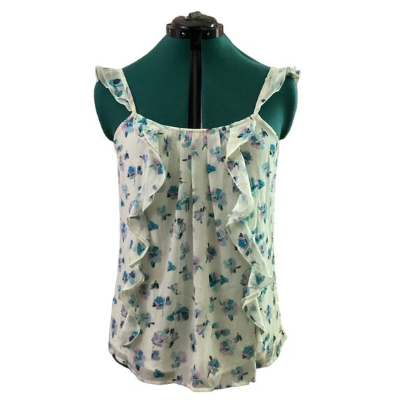 LC Lauren Conrad Tops - Lauren Conrad Tank Top White w/Blue and Pink Flowers Small